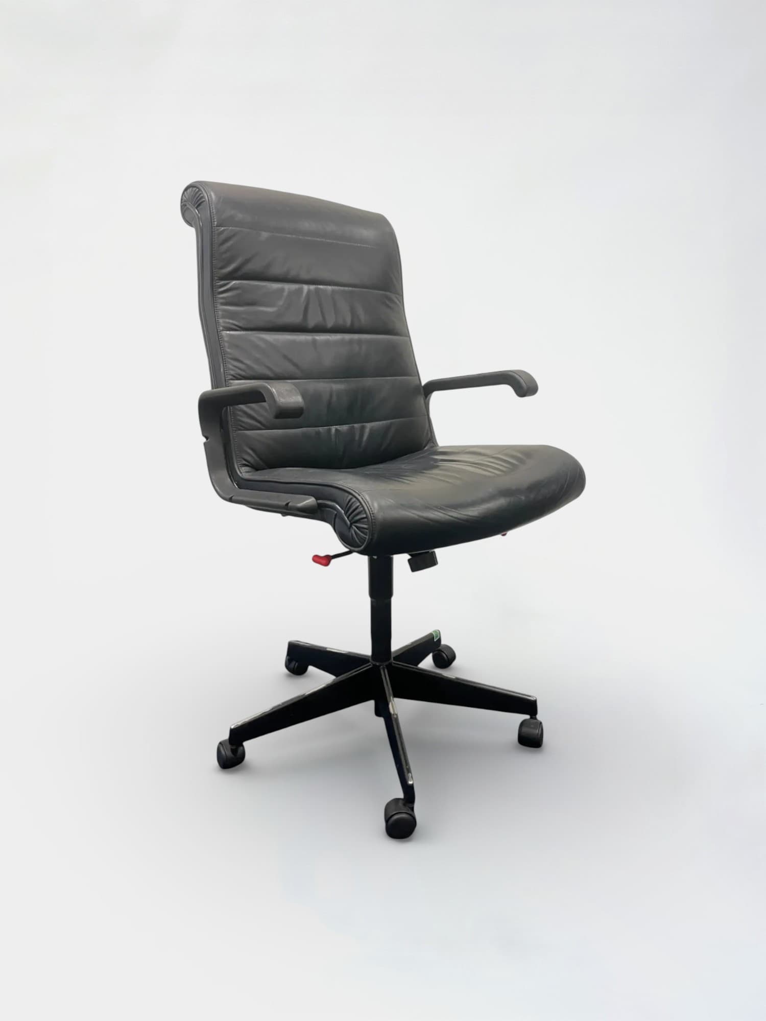 Bureaustoel zwart leer met armleuningen-0