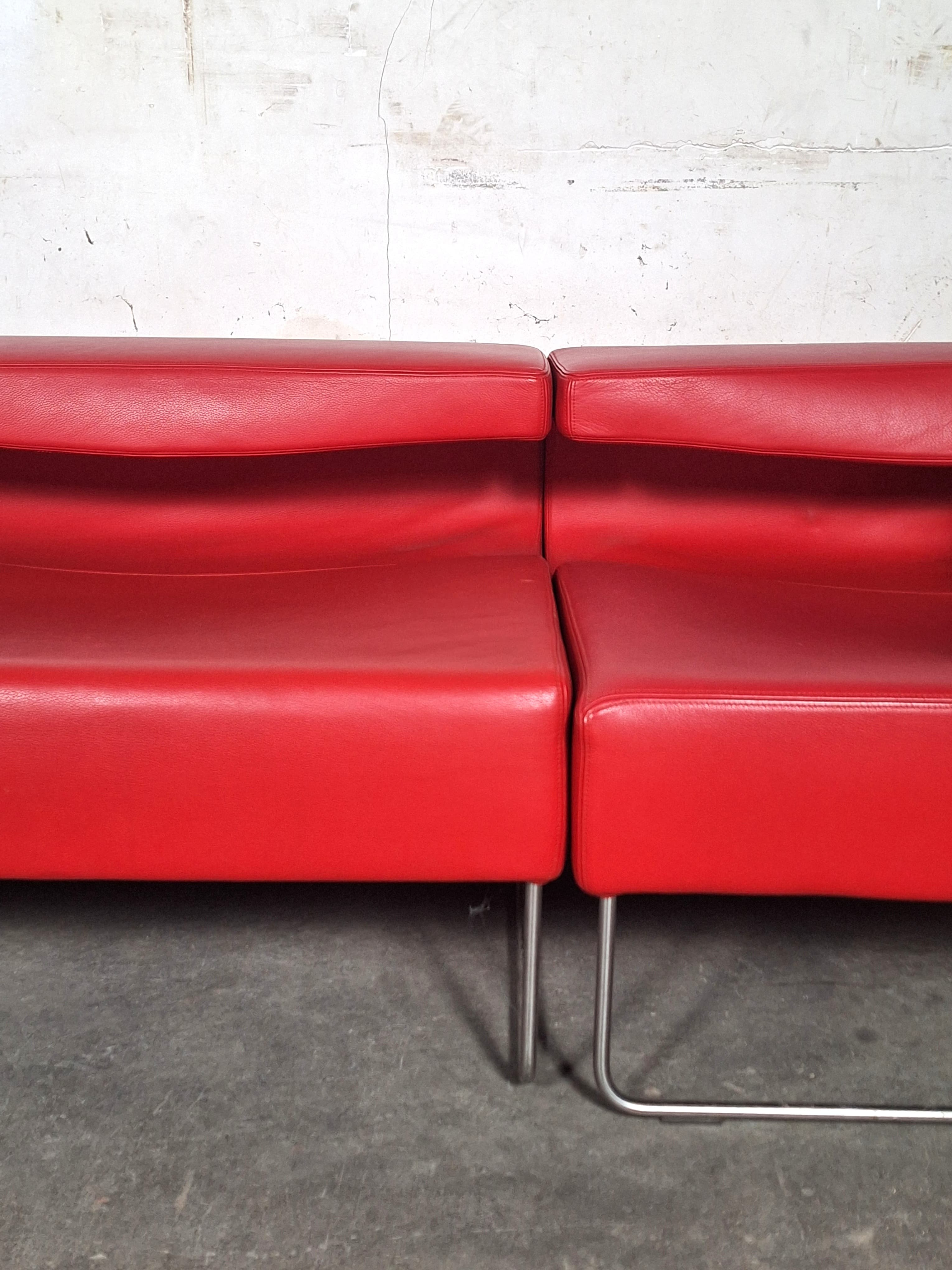 Lowseat armchair corner in red leather by Patricia Urquiola for Moroso, 1999-3