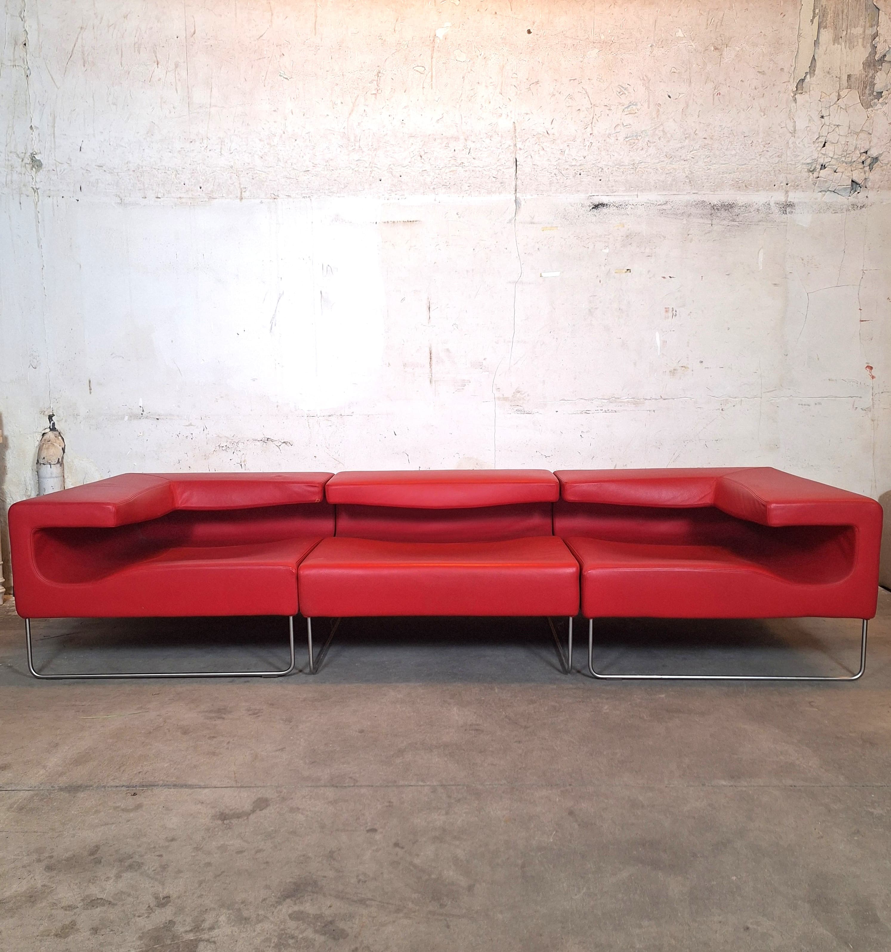 Lowseat armchair in red leather by Patricia Urquiola for Moroso, 1999-2