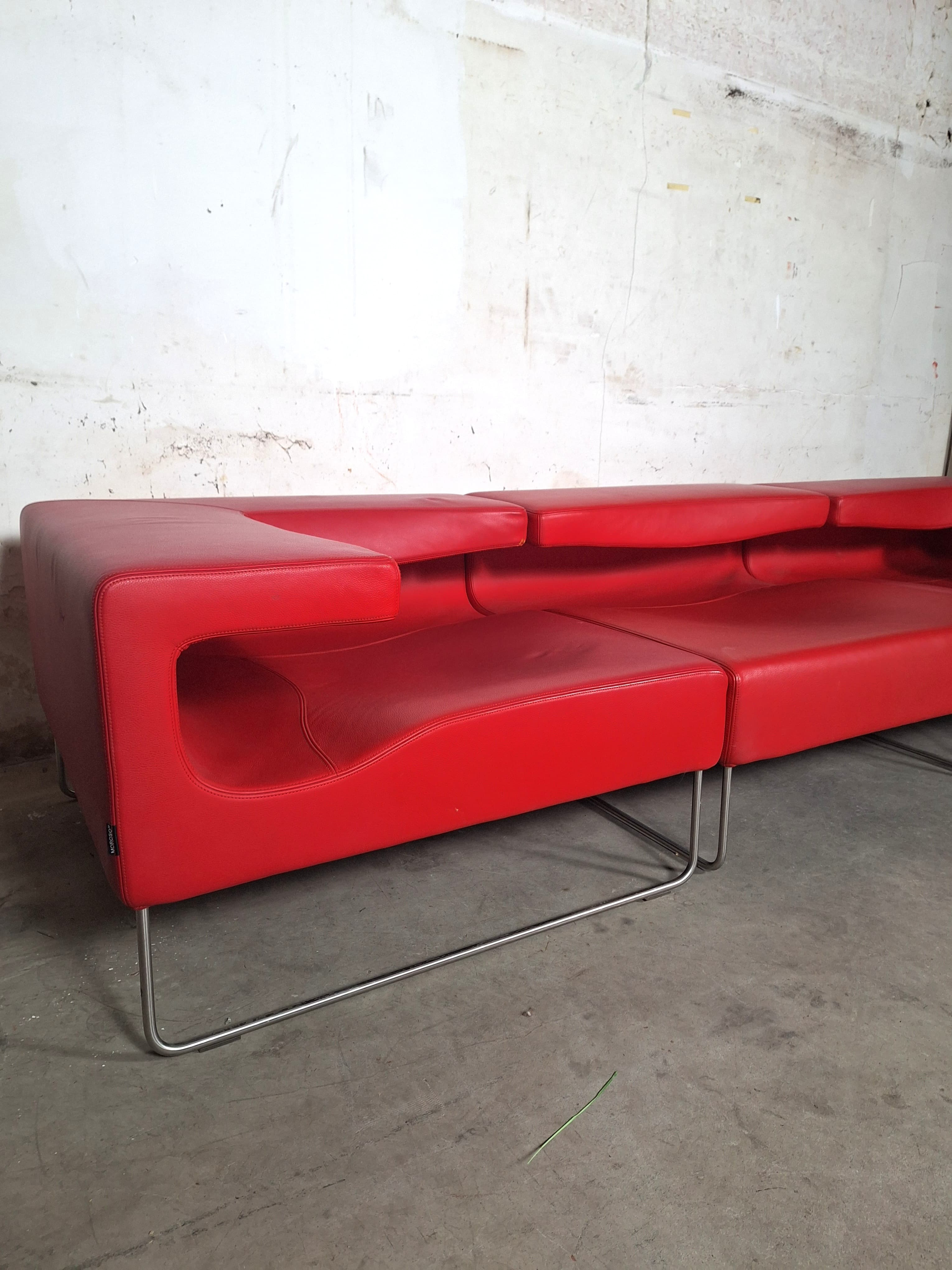 Lowseat armchair in red leather by Patricia Urquiola for Moroso, 1999-5