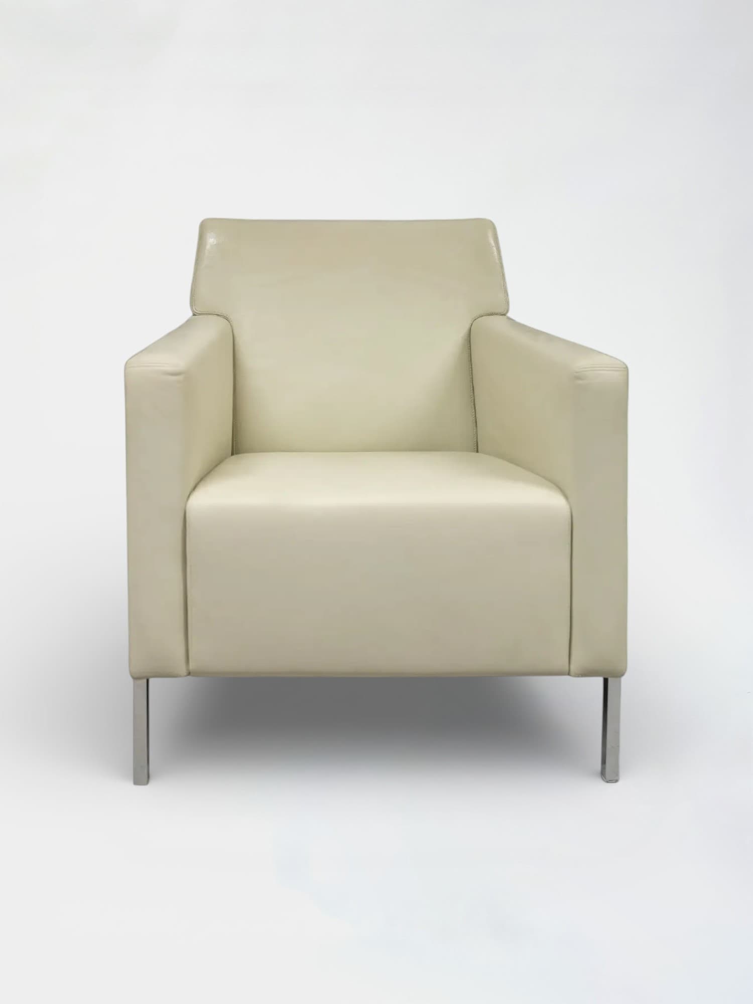 Fauteuil Moroso en cuir blanc/crème beige avec pieds en acier-2