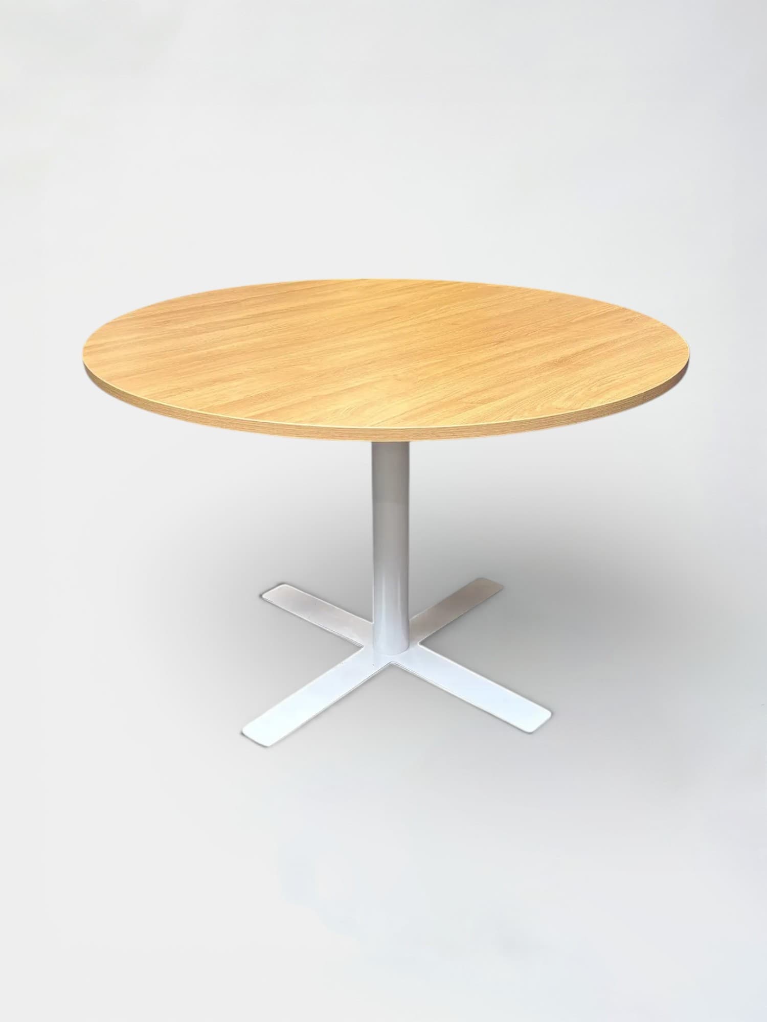 110cm Round Oak Table with White Metal Base-0
