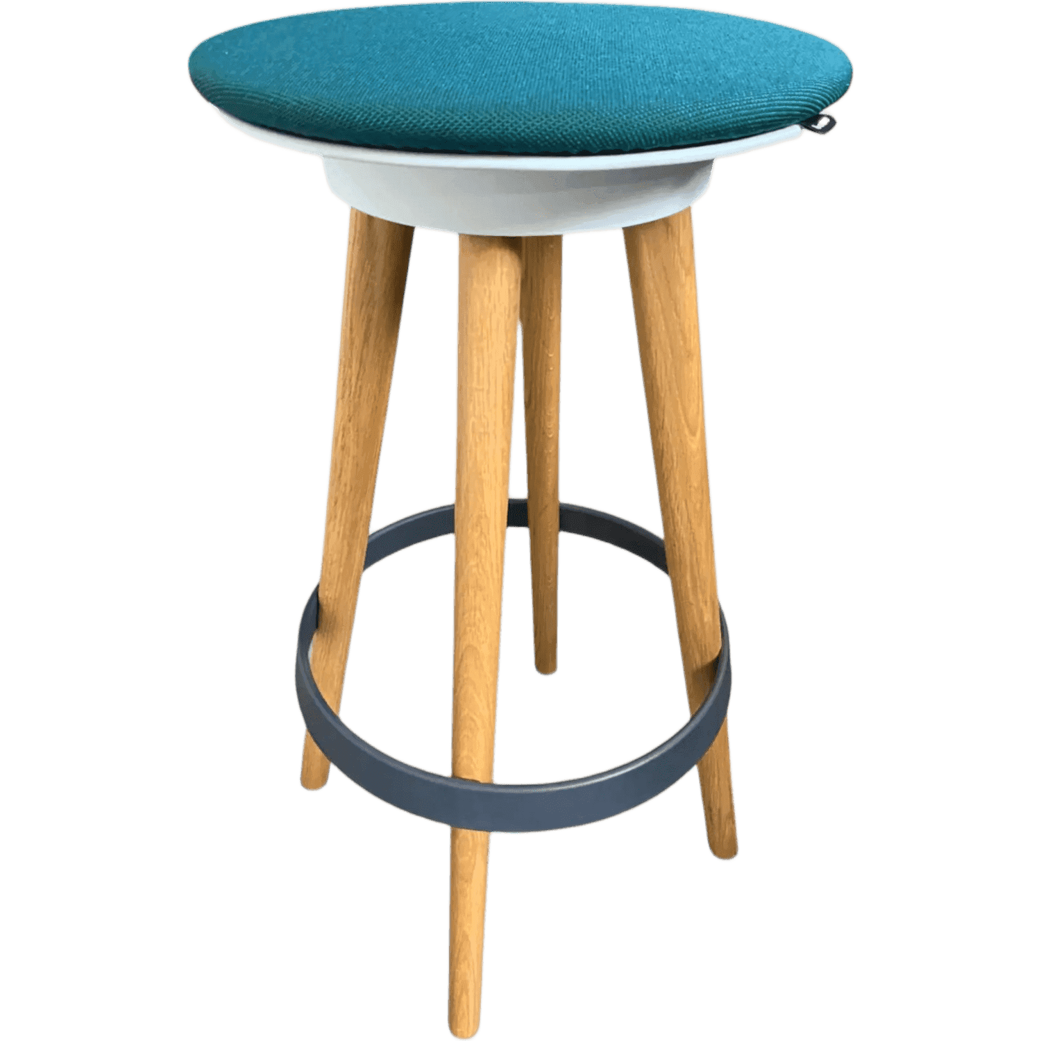 BENE Timba blue-green high stool on wood legs with metal footrest product image