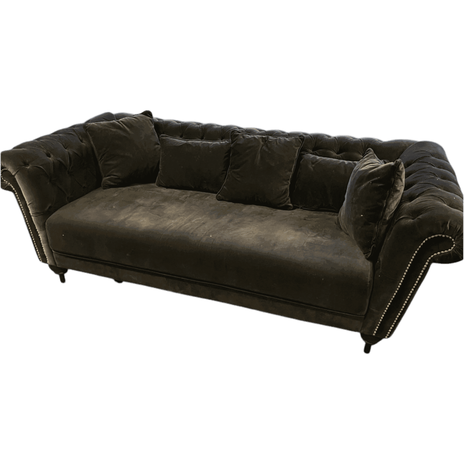 WORN : Blue navy velvet sofa with some damage on the armrest product image