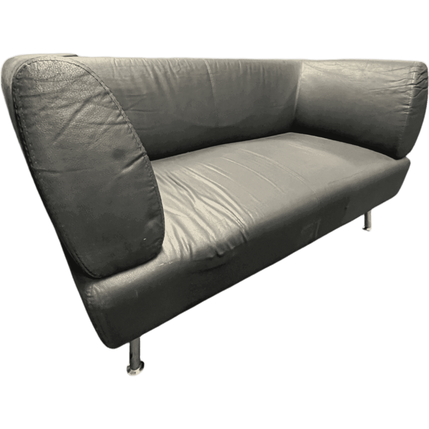 Vintage dark blue-gray leather couch product image