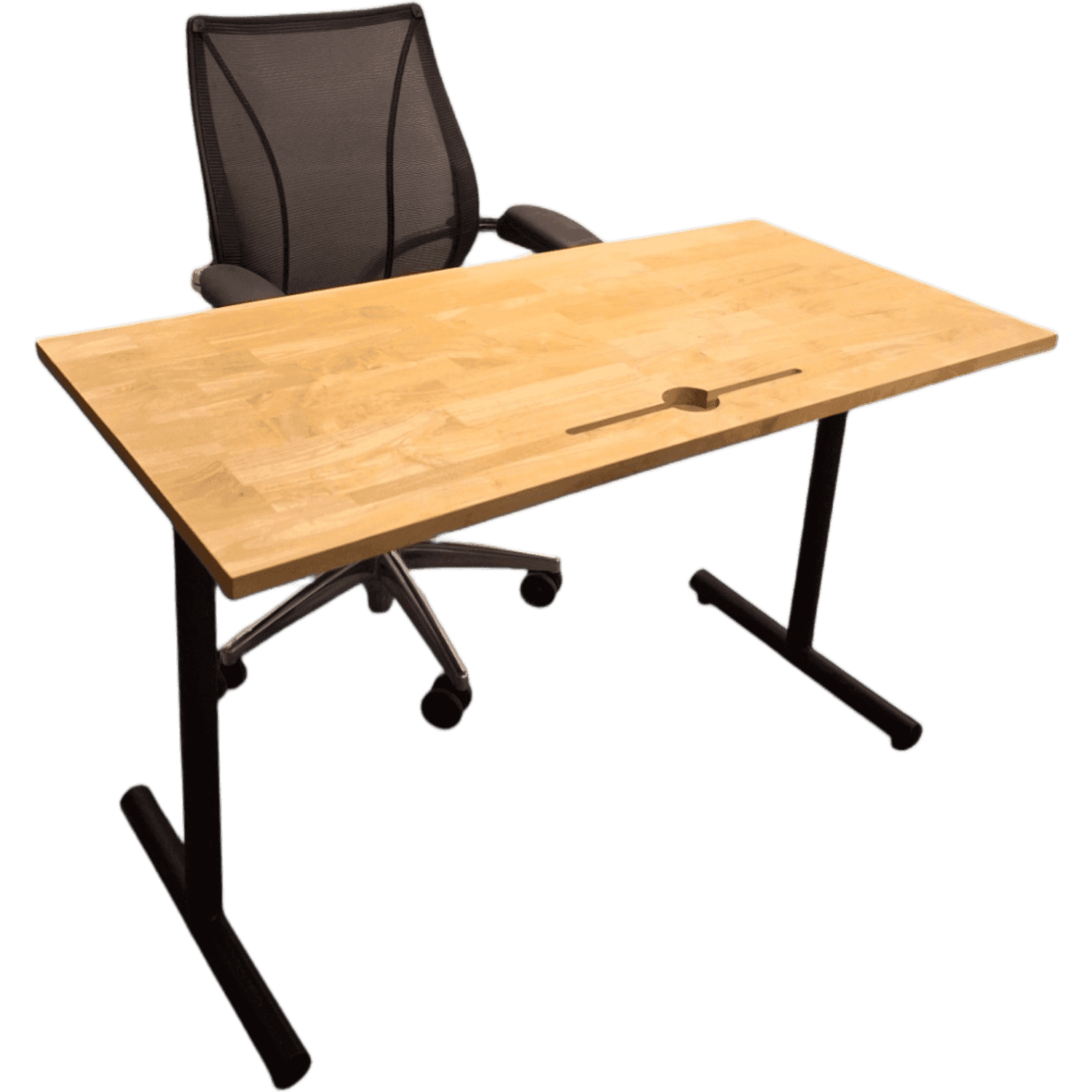 Wooden 120cm desk with top access and black steel T legs product image