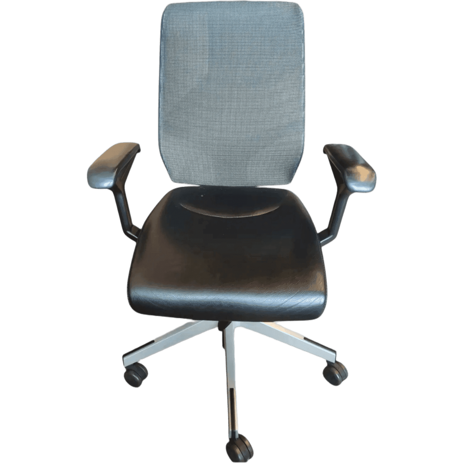 Giroflex grey mesh back with black leather seating office chair with grey plastic structure product image