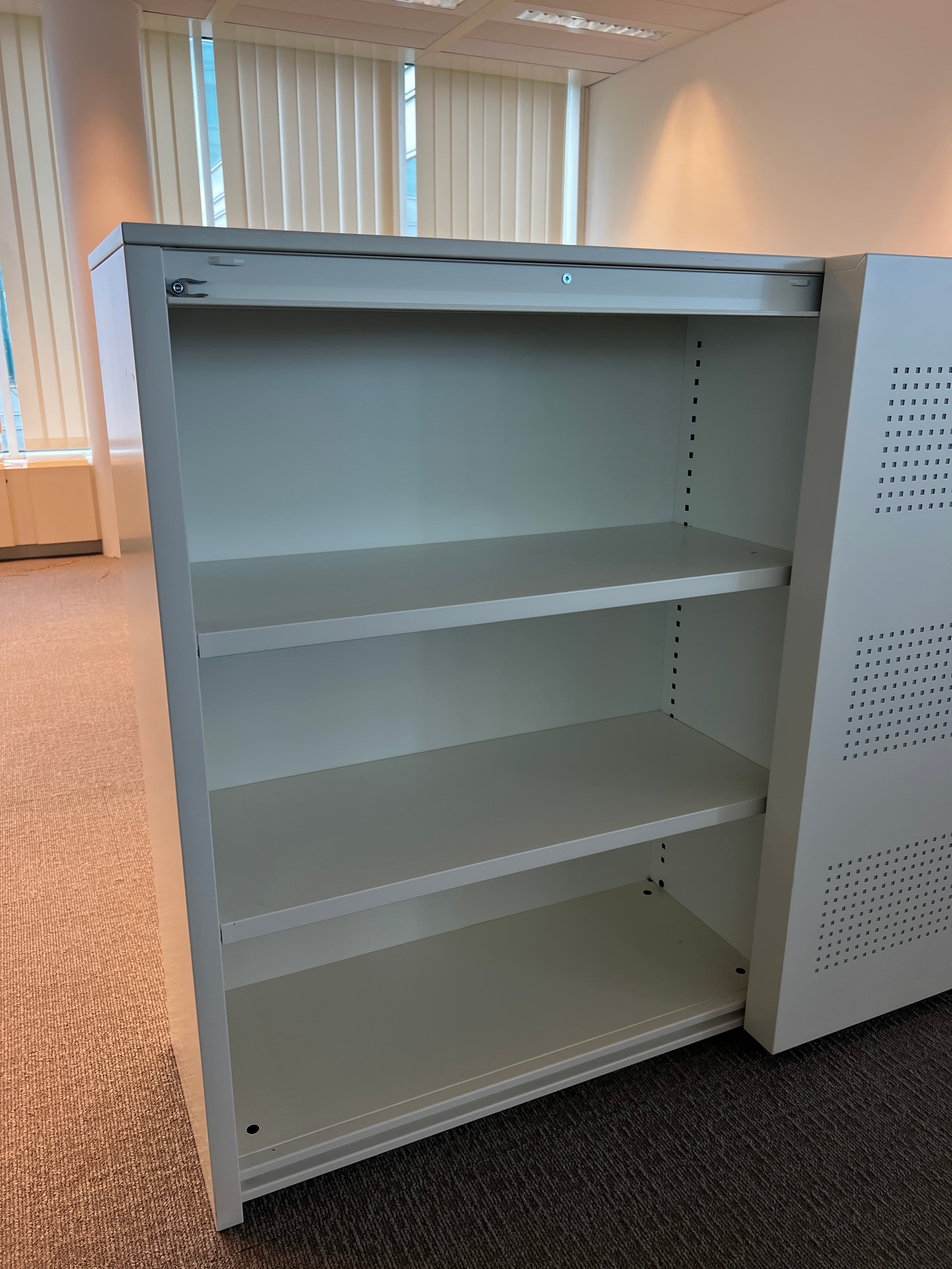 White Metal Acoustic Storage With Sliding Doors-2