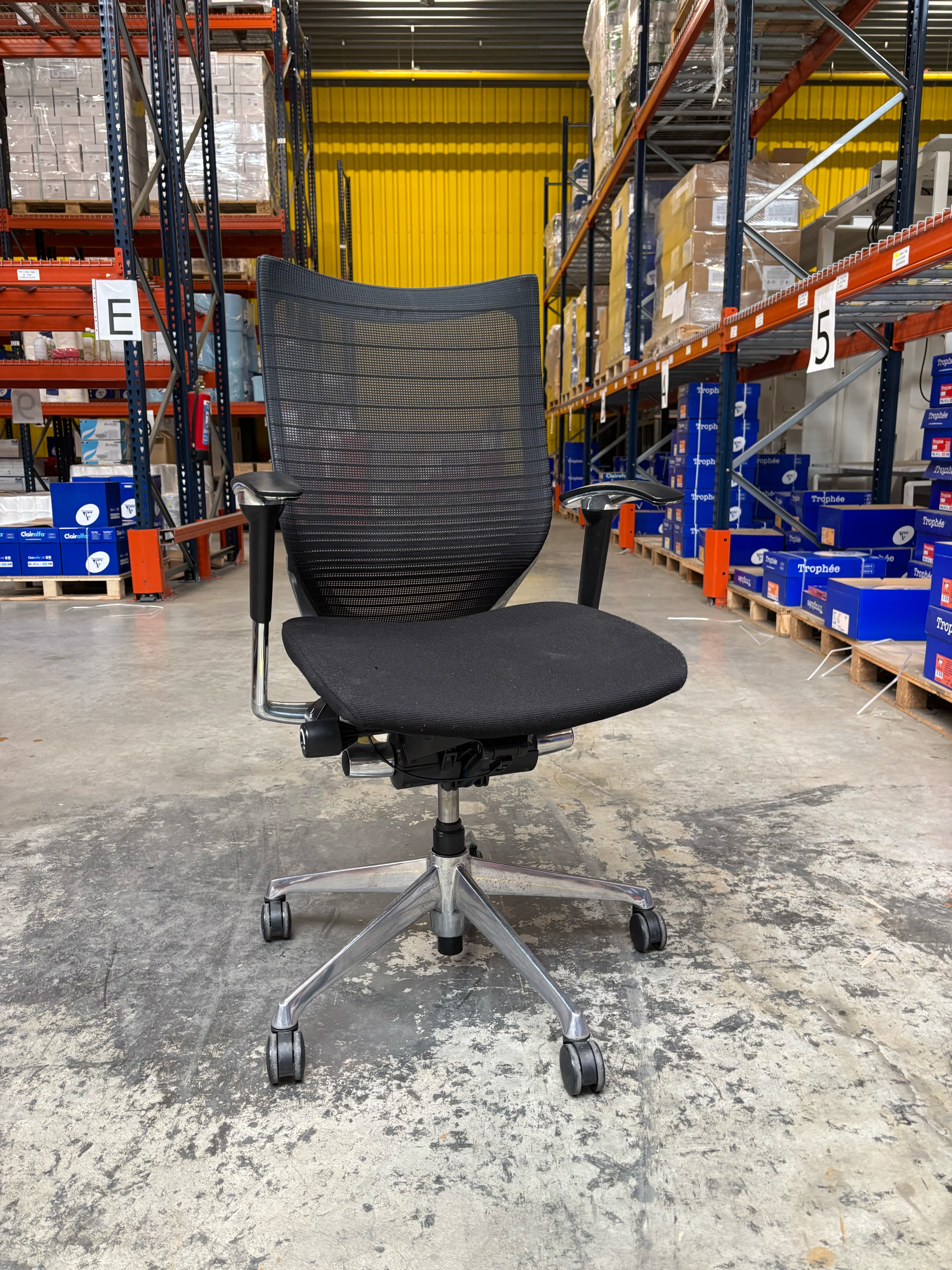 Okamura Black Mesh Office Chair with Ergonomic Design-0