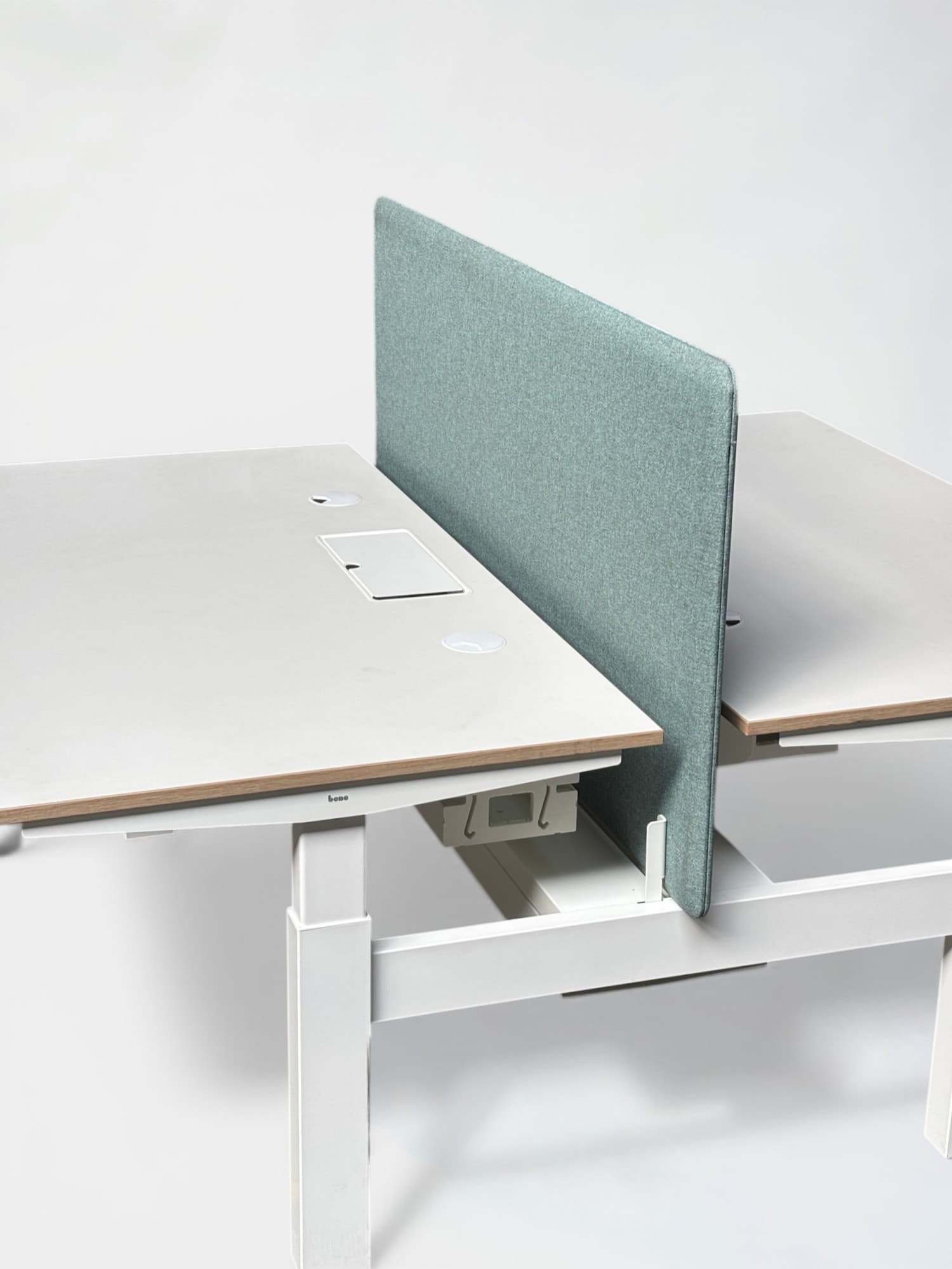 BENE 140cm White duo desk electric with blue separator-0
