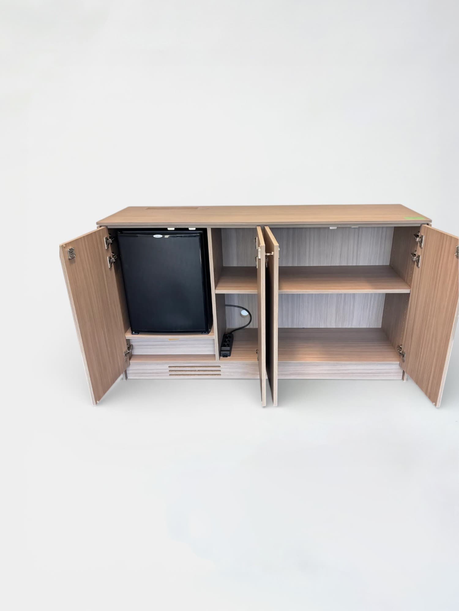 4 doors Wood storage with keys and small fridge-1