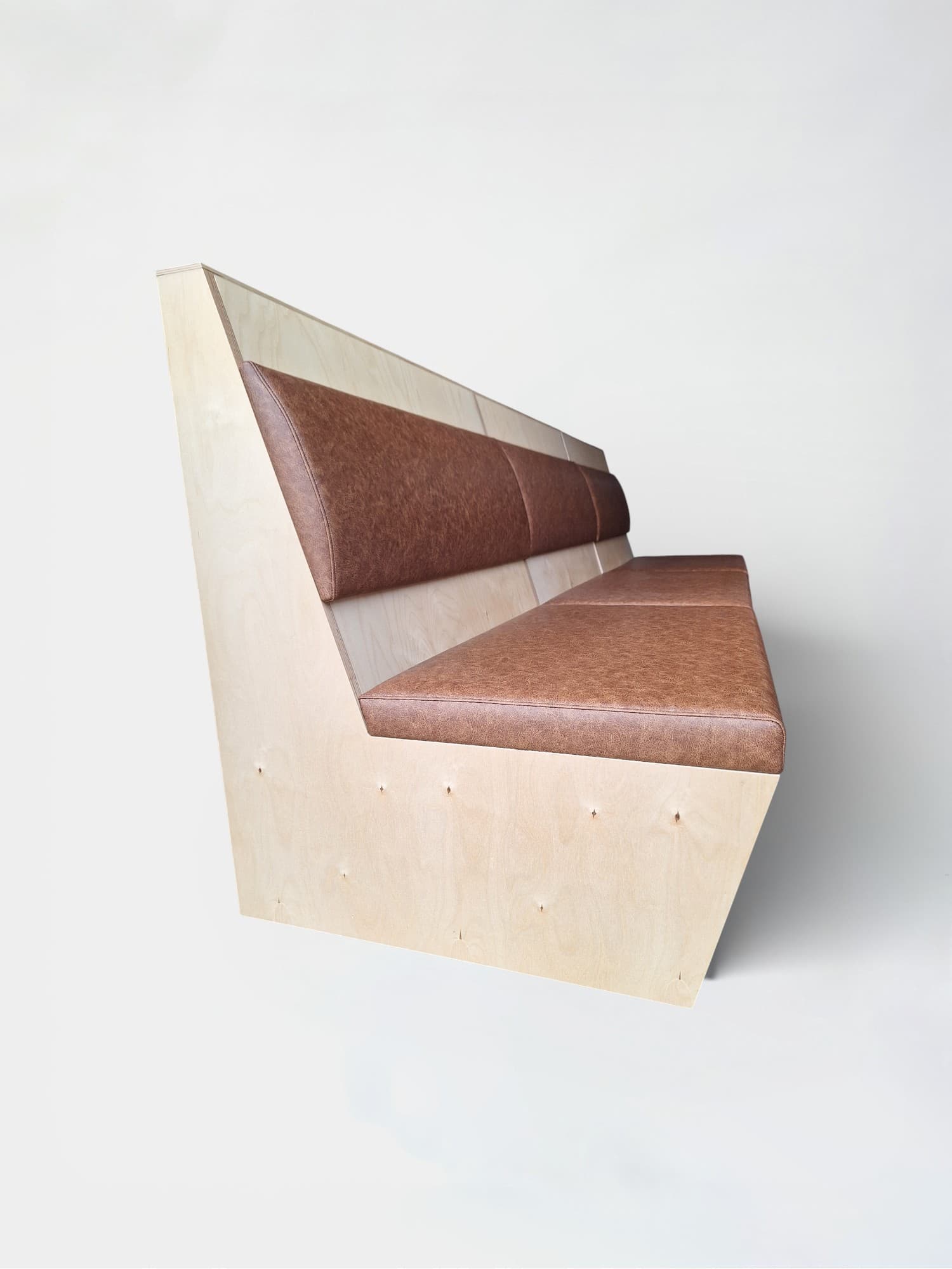 Contemporary wooden bench with Brown Simili Leather-2