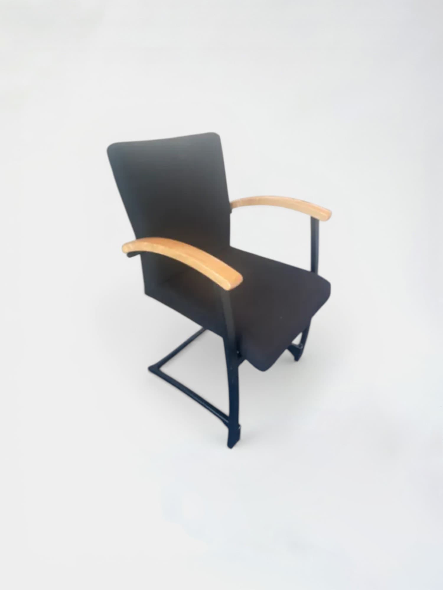 Kinnarps Black Fabric Chair With Wood Armrest-0