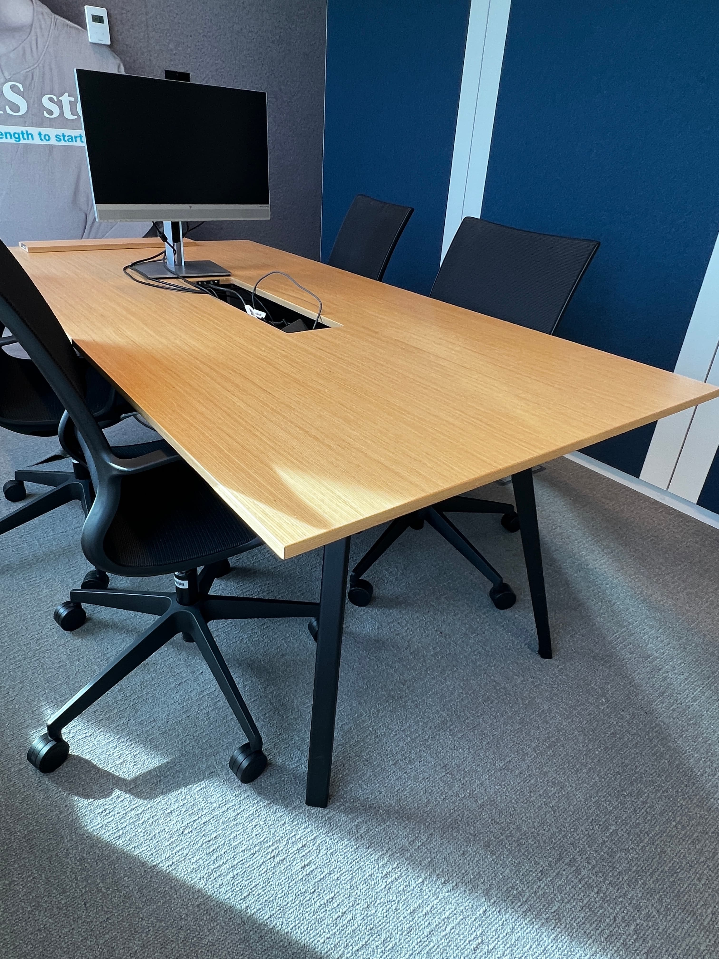 200cm Tan Wood and Metal Meeting Table with center top access-4