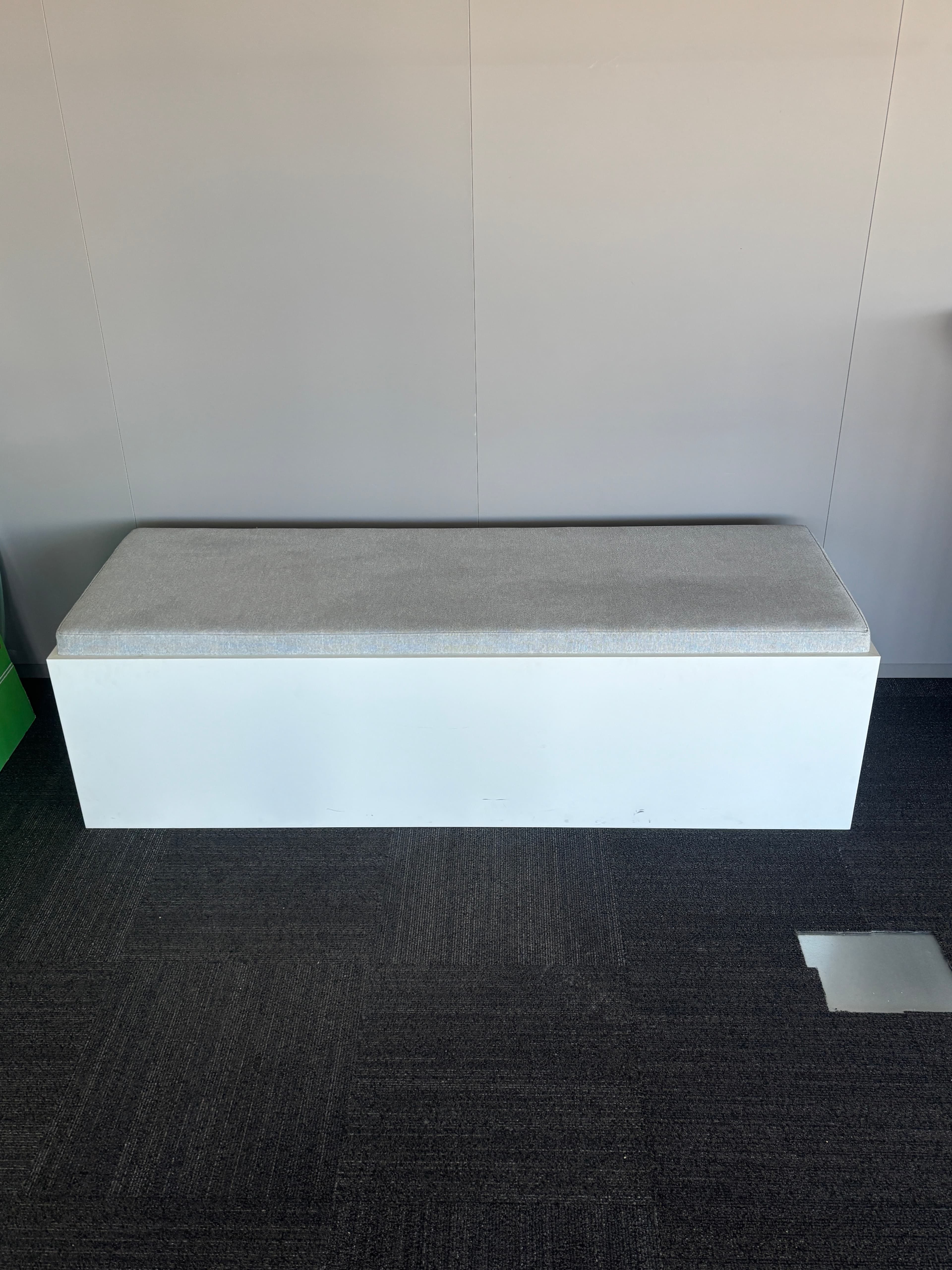 White wooden bench seat with grey fabric-3