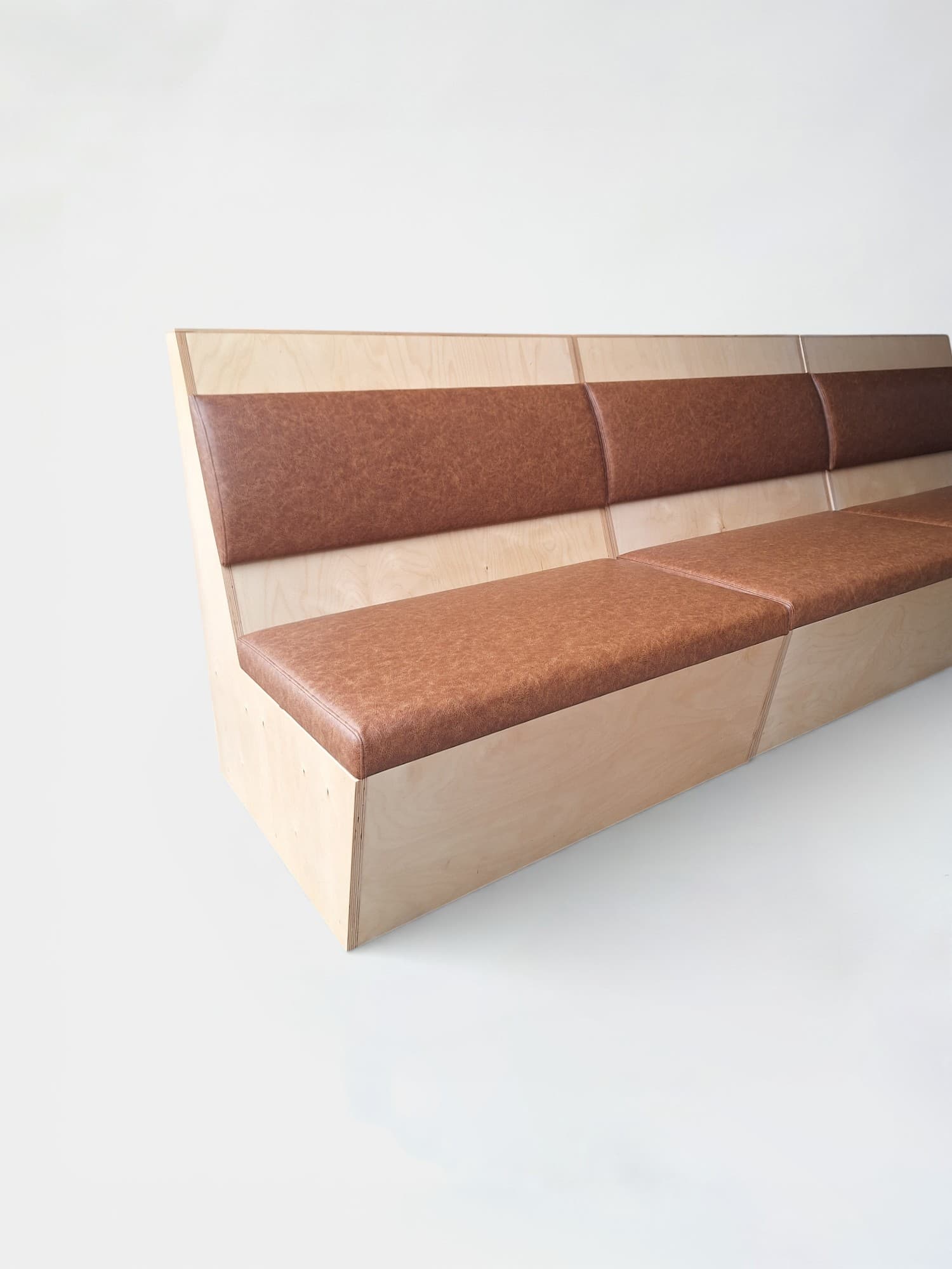 Contemporary wooden bench with Brown Simili Leather-0