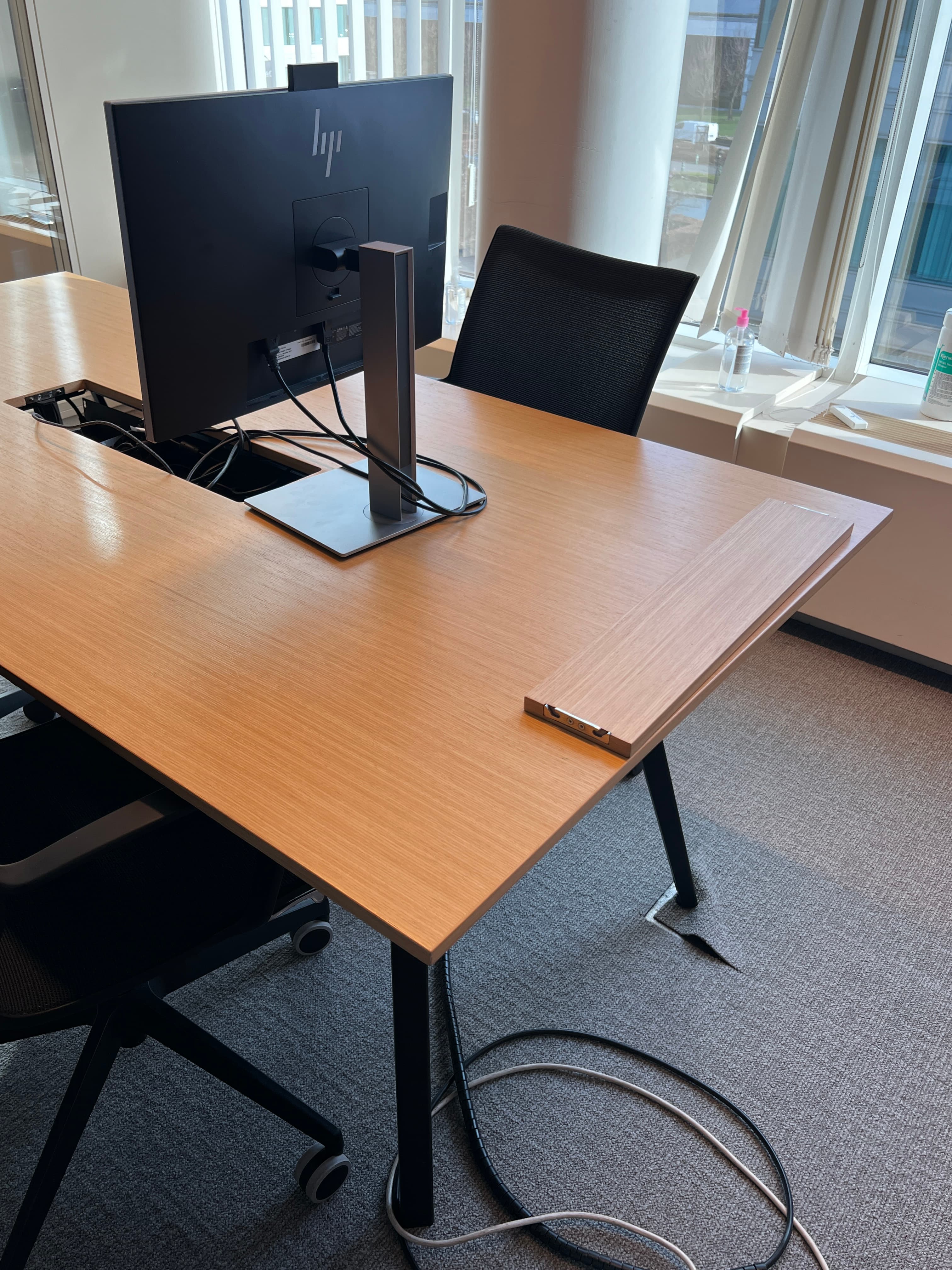 200cm Tan Wood and Metal Meeting Table with center top access