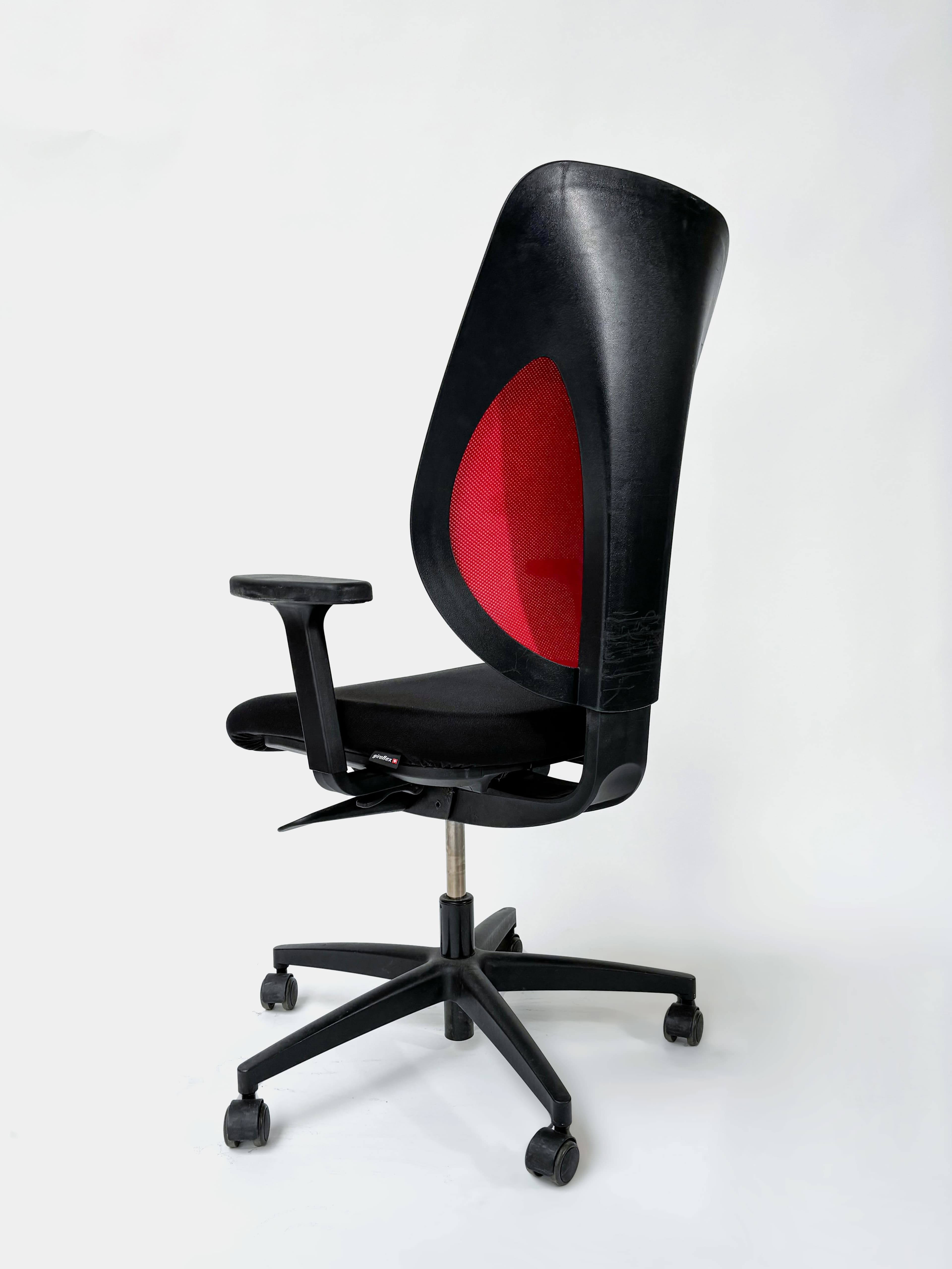 GIROFLEX Ergonomic adjustable red and black office chair on wheels-4
