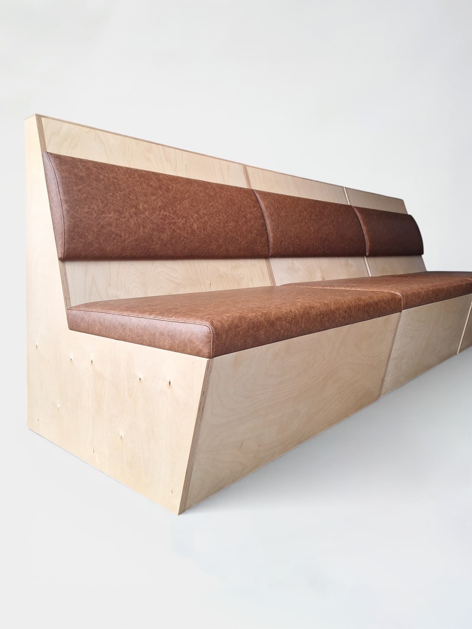Contemporary wooden bench with Brown Simili Leather-1