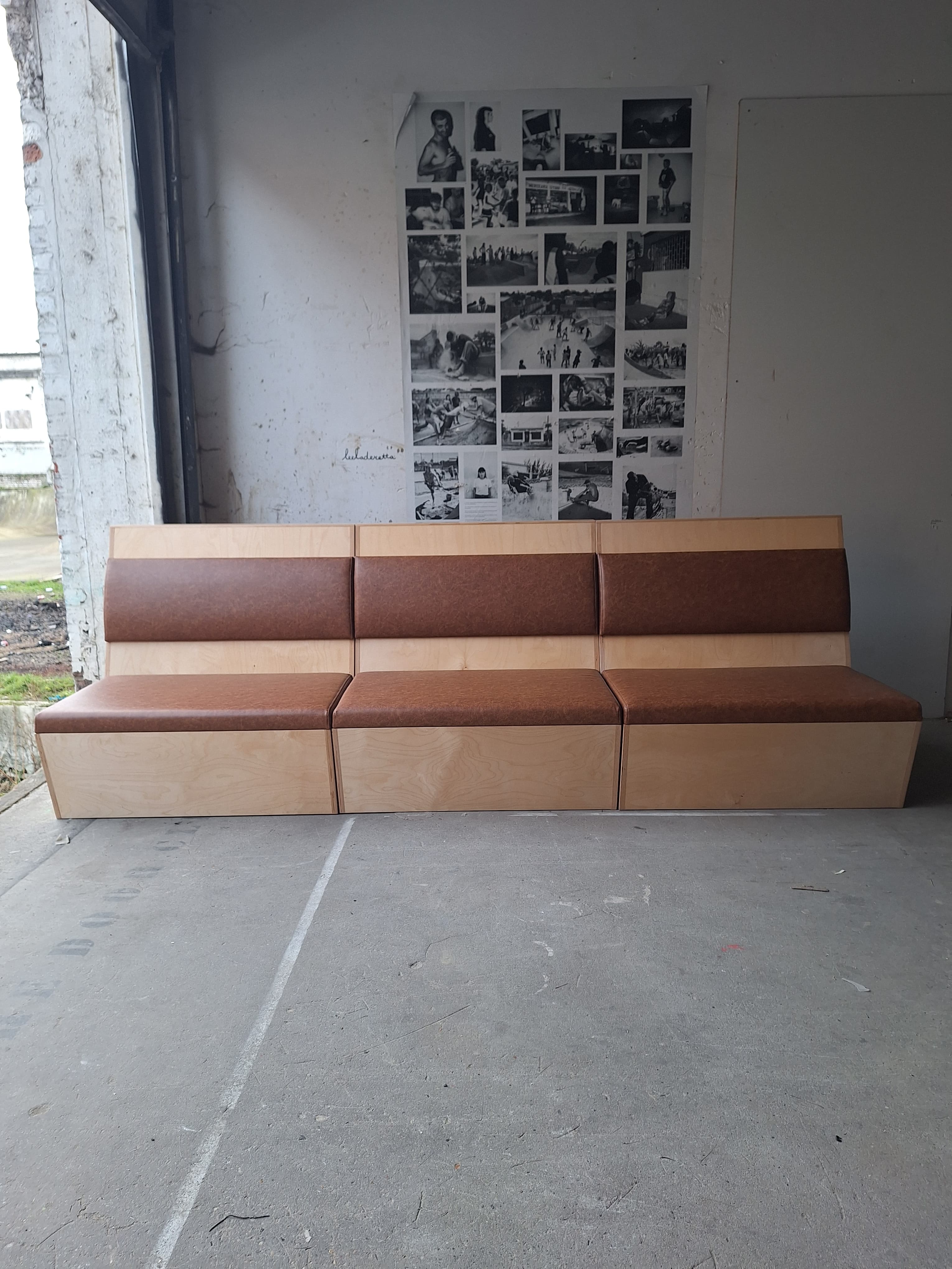 Contemporary wooden bench with Brown Simili Leather-5