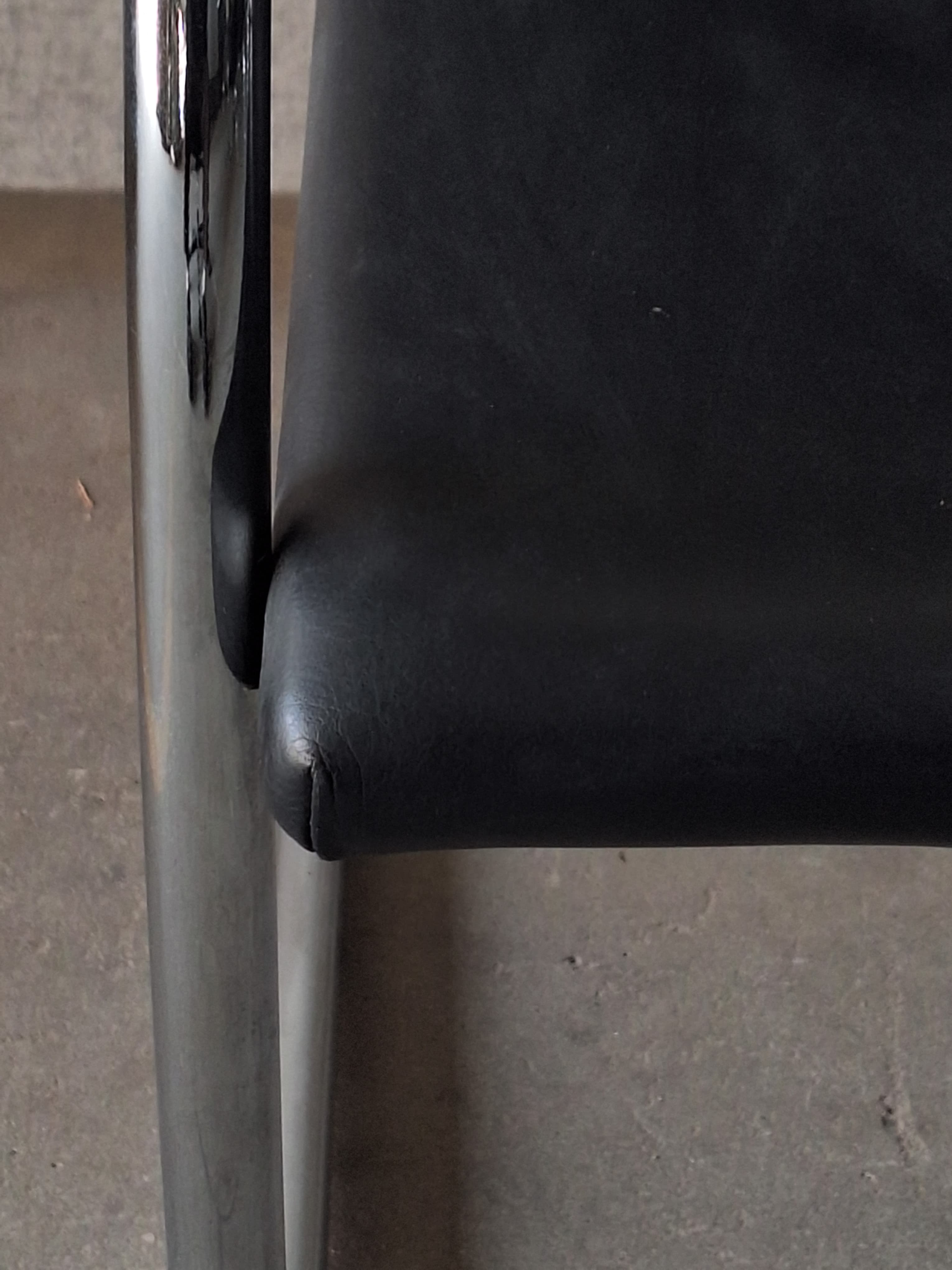 Knoll Brno replica Black leather chair with steel armrest and legs-6