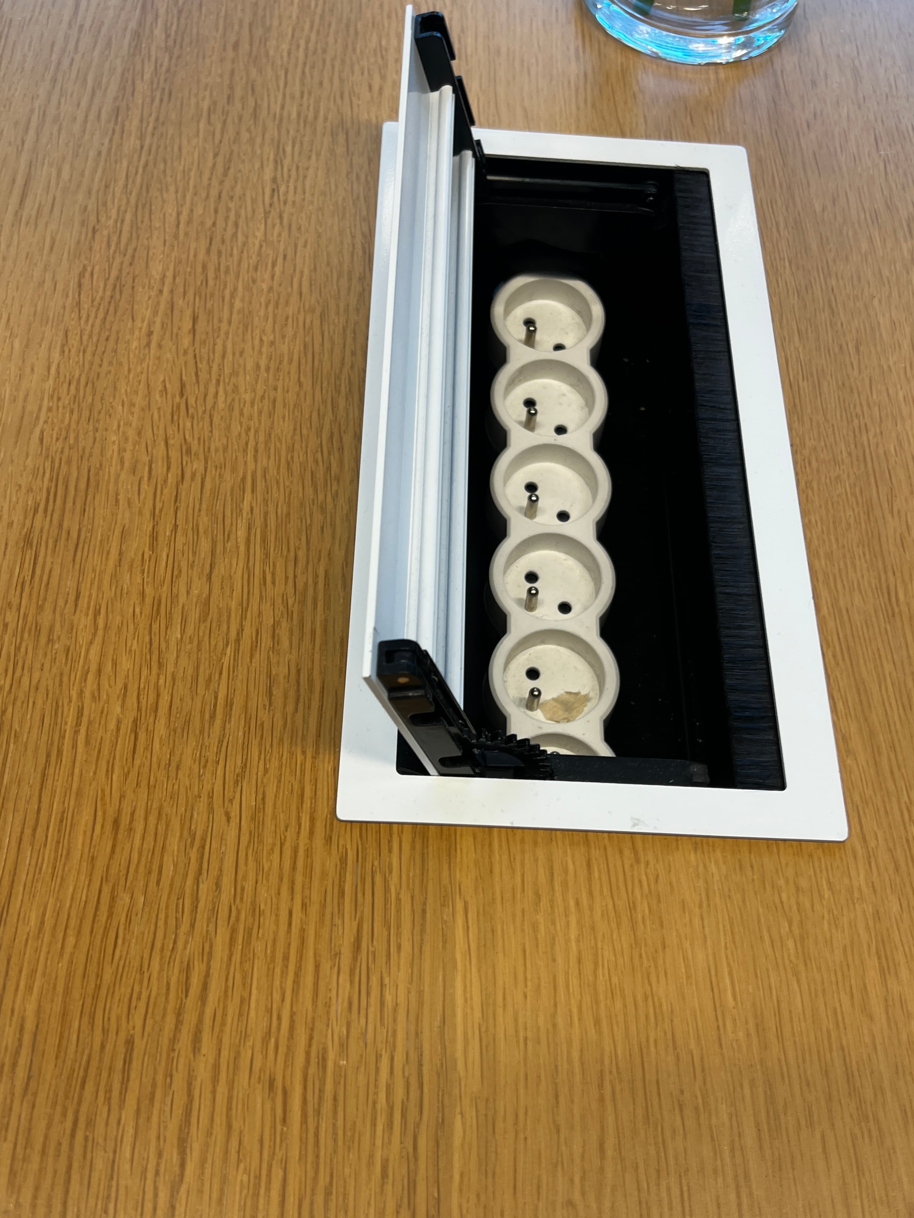 400cm Tan Wood Meeting Table with 2 white top access