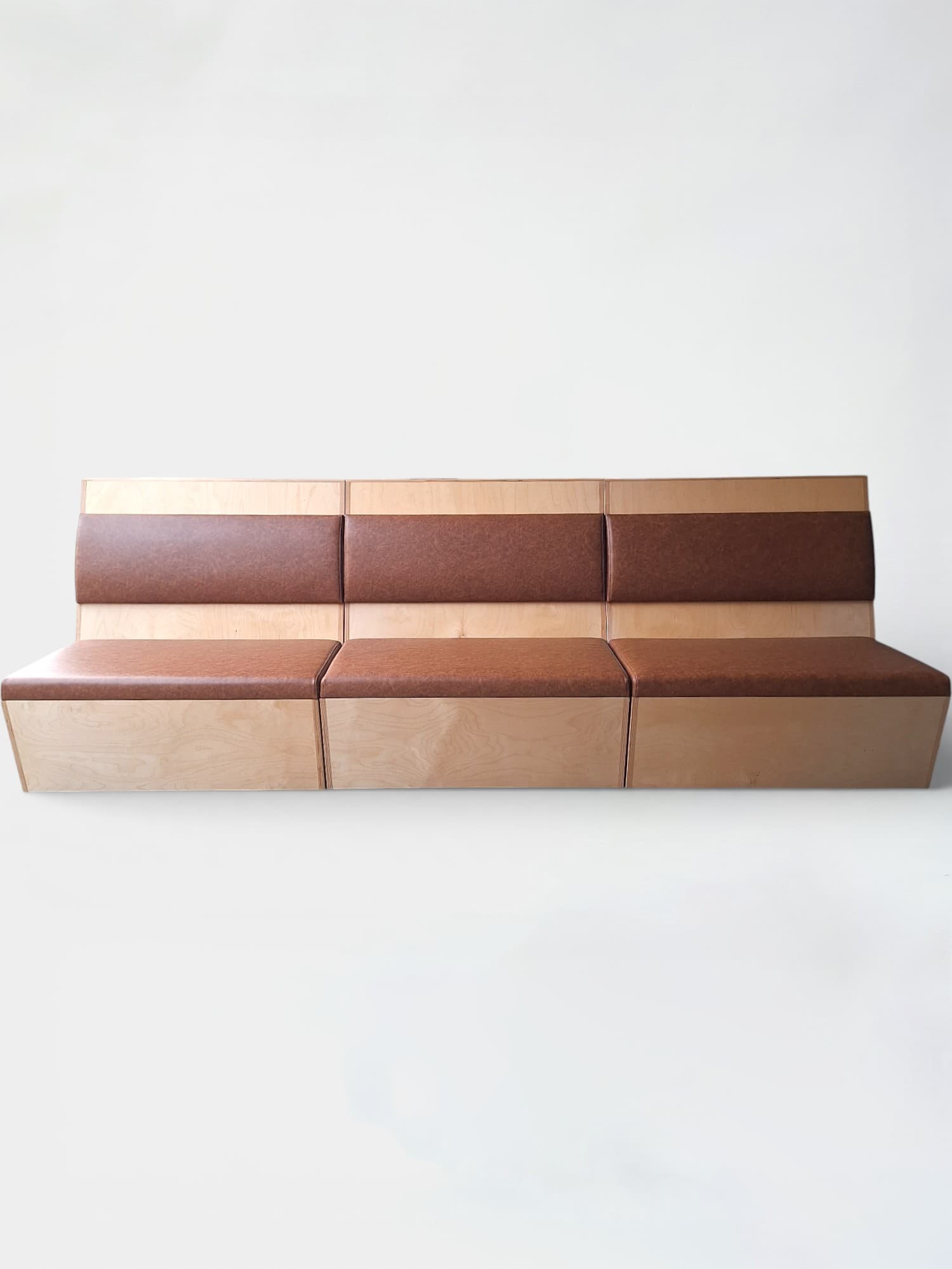 Contemporary wooden bench with Brown Simili Leather-3
