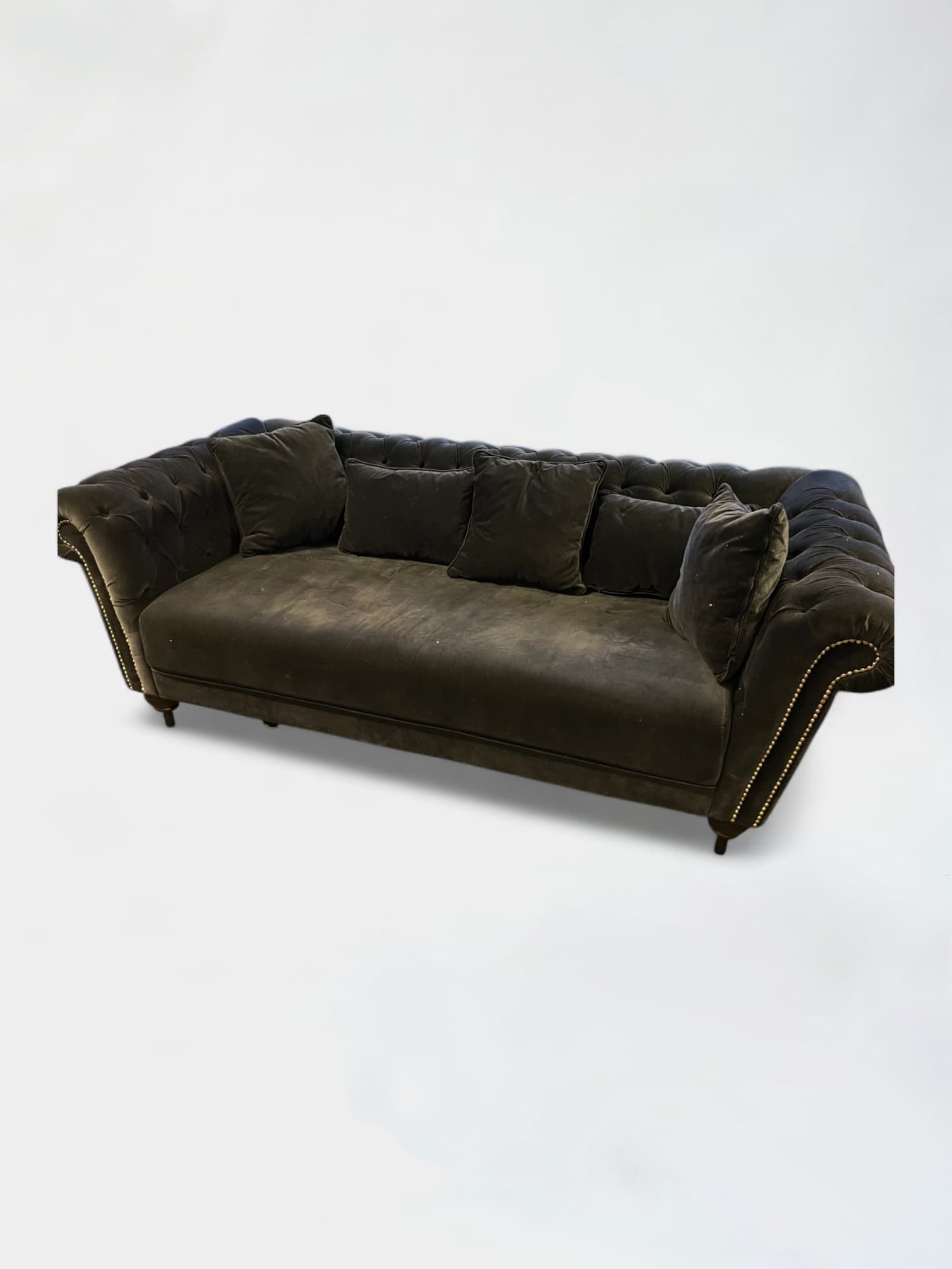 WORN : Blue navy velvet sofa with some damage on the armrest-0
