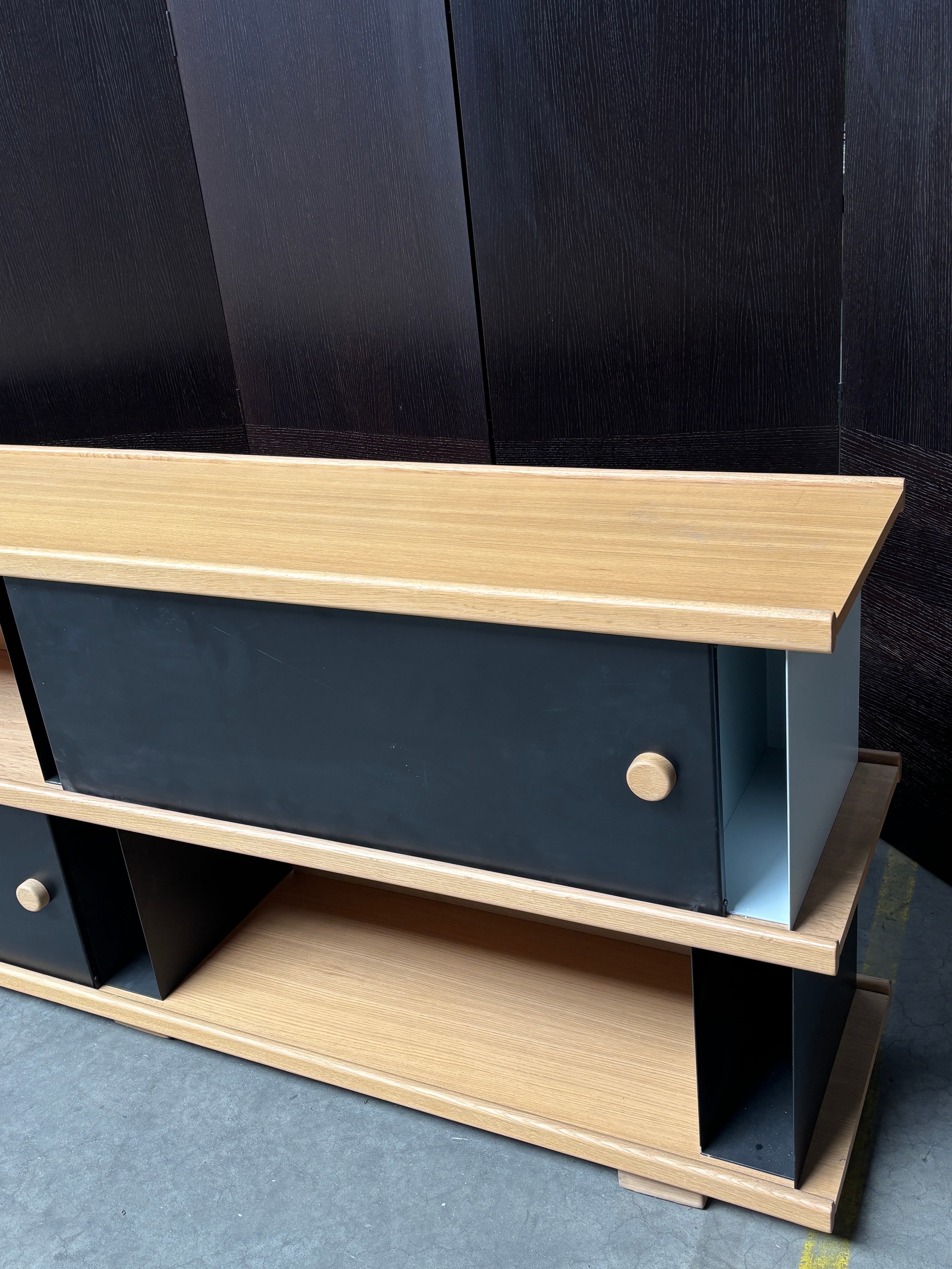 Cruso Block Shelving System by Alain Gilles Oak Black Sliding Storage Unit-1