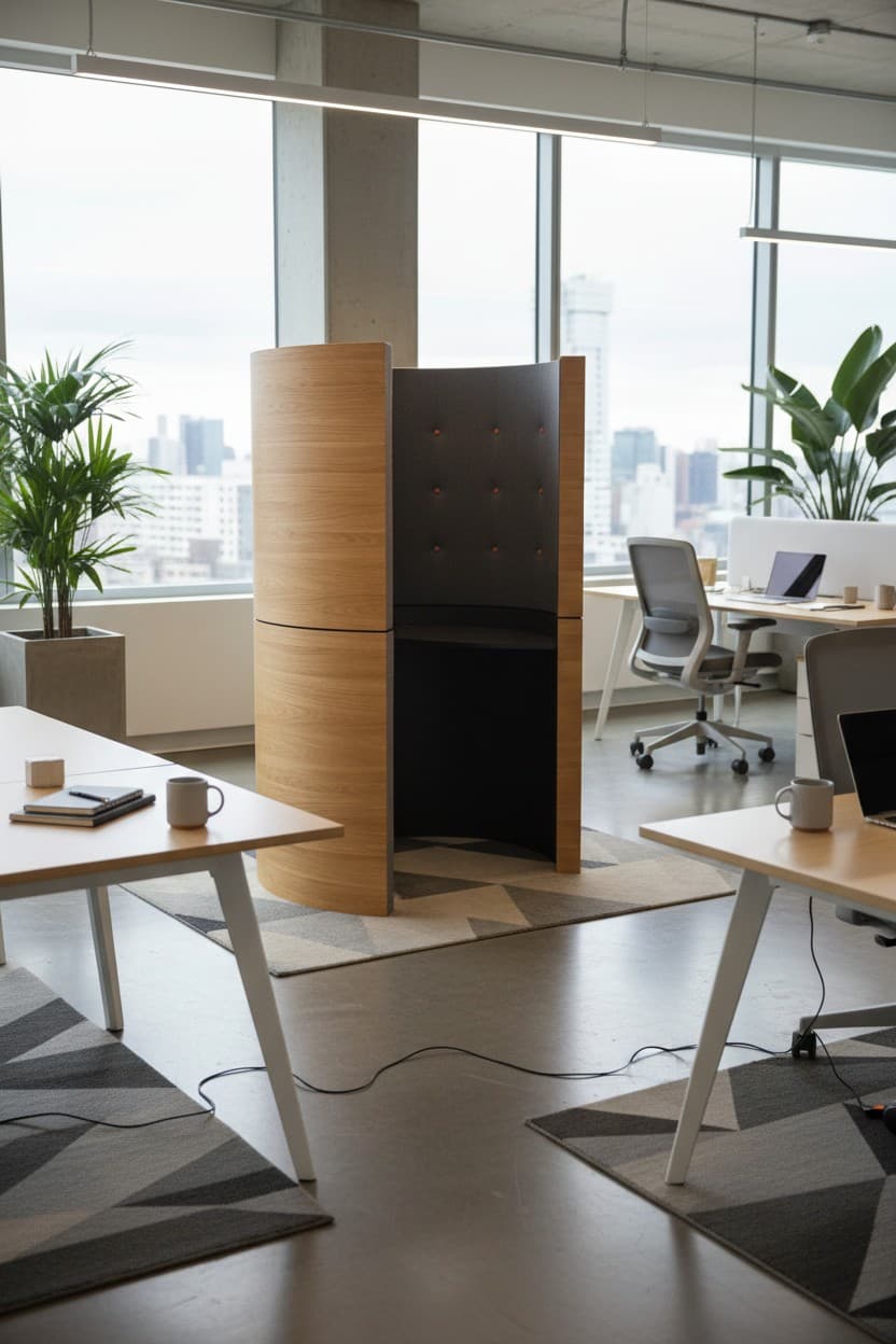 Phone booth open wood and grey