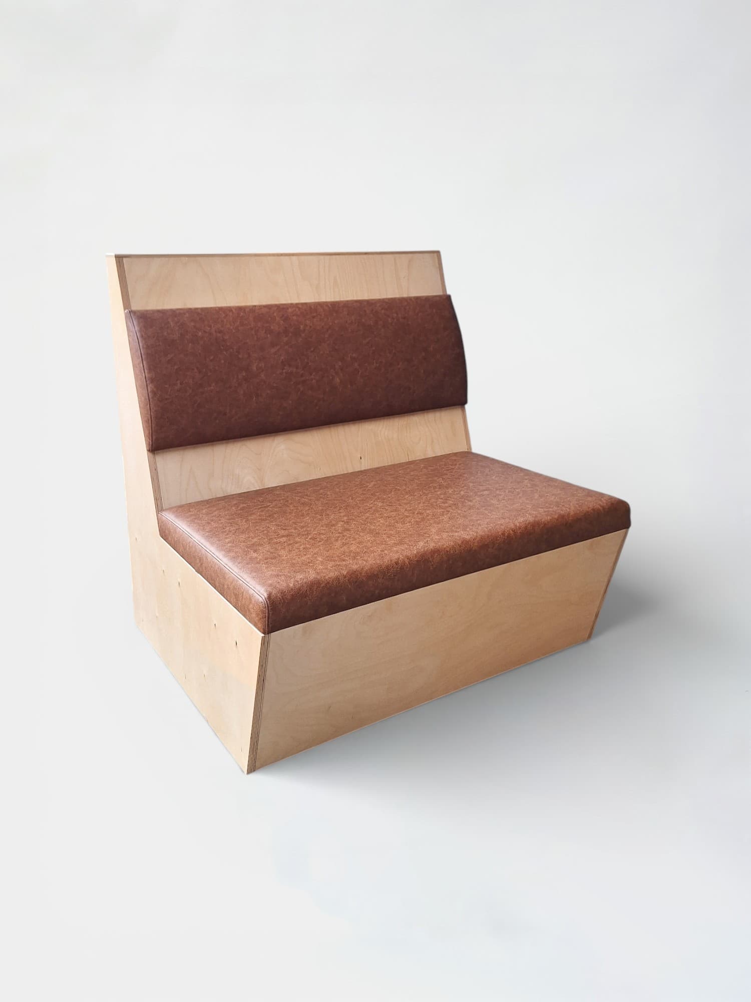 Contemporary wooden bench with Brown Simili Leather-0