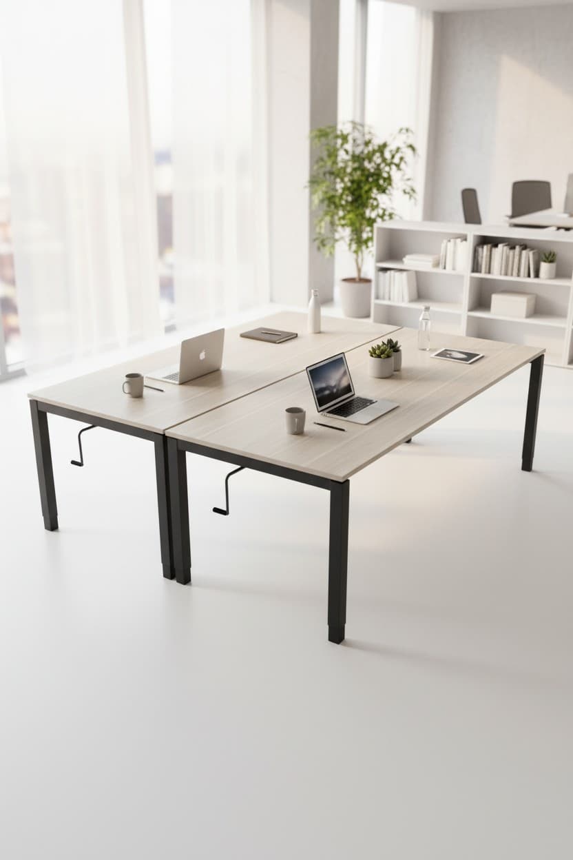 NURUS 180x90cm Verstelbaar naturel houten bureau op grijze poten