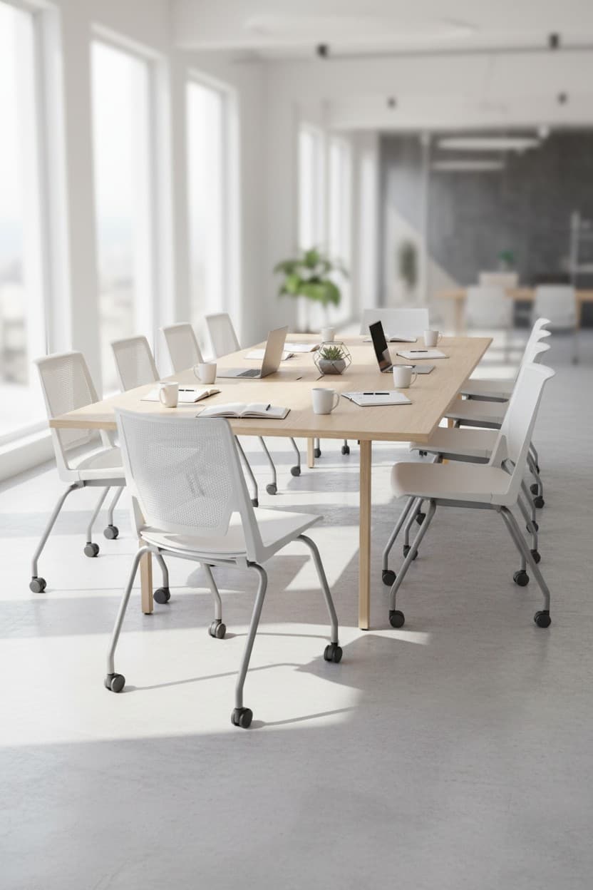 HAWORTH White Plastic Office Chair with Breathable Backrest on Wheels