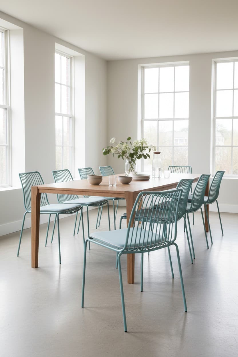 Pedrali Nolita Chaise de salle à manger empilable en métal vert menthe avec assise coussinée-1