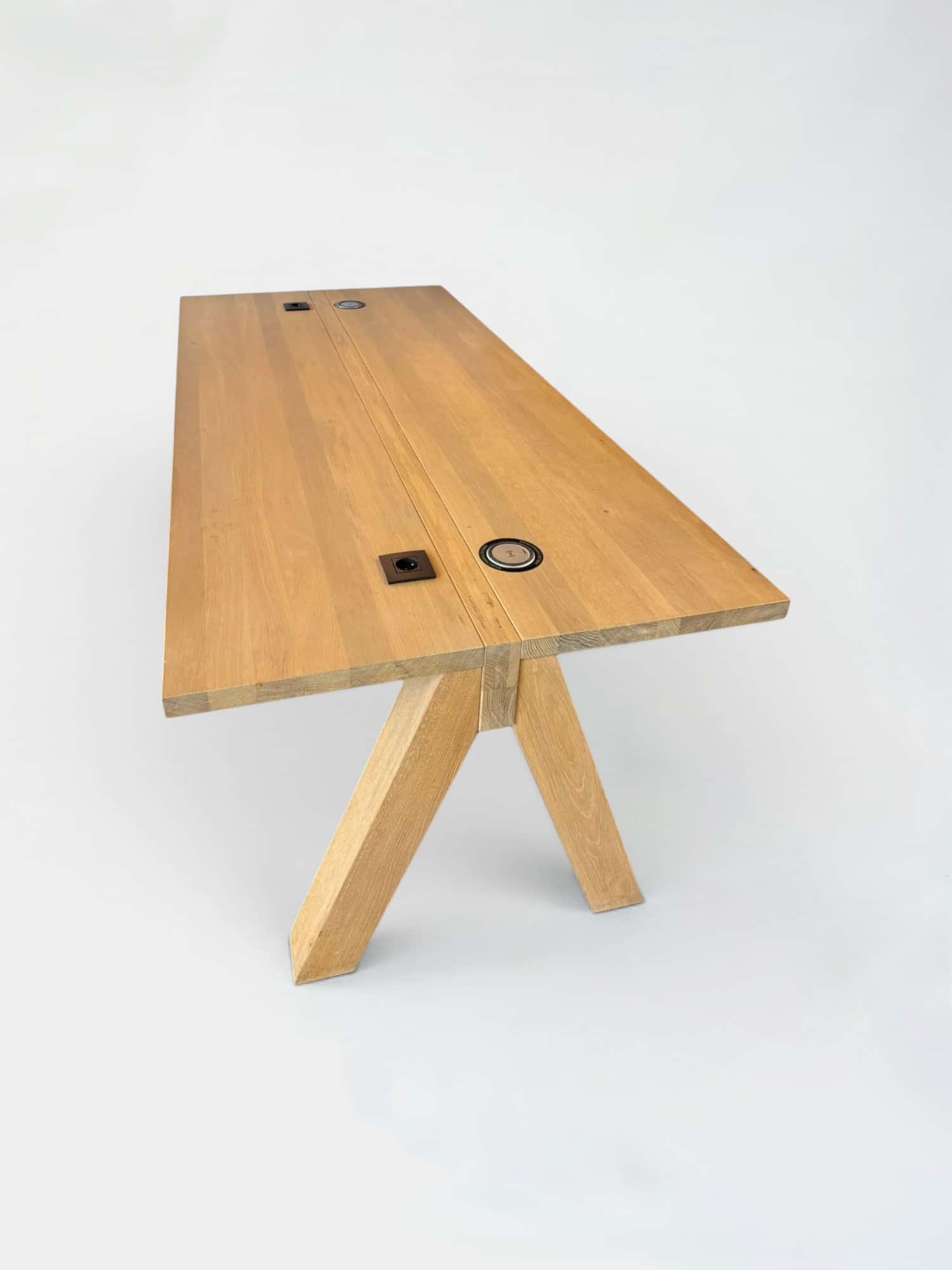 220cm Tan Wood Meeting Table With Charging Station And Plug product image