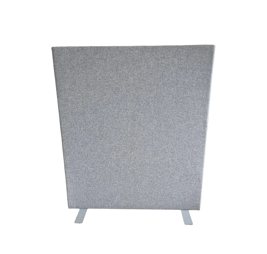 A reused grey freestanding acoustic screen