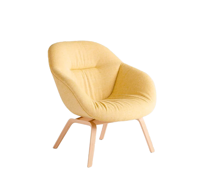 A reused yellow upholstered lounge chair
